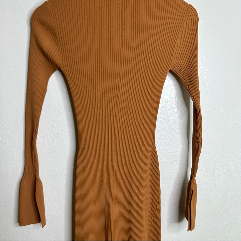 A.L.C. Tamara Button Front Maxi Dress Ribbed Long Sleeve in Cashew XS - Picture 6 of 12
